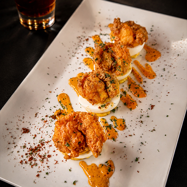 Cajun Fried Shrimp Deviled Eggs